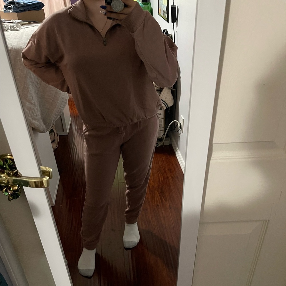 Taupe quarter zip and jogger set AE